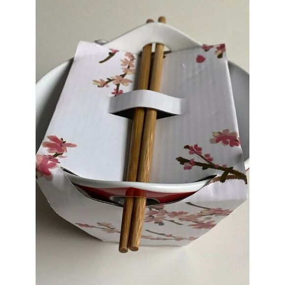 Disney Mickey Mouse Ramen Noodle Bowl Chopsticks Minnie Goofy Cherry Blossom NWT - Picture 6 of 9